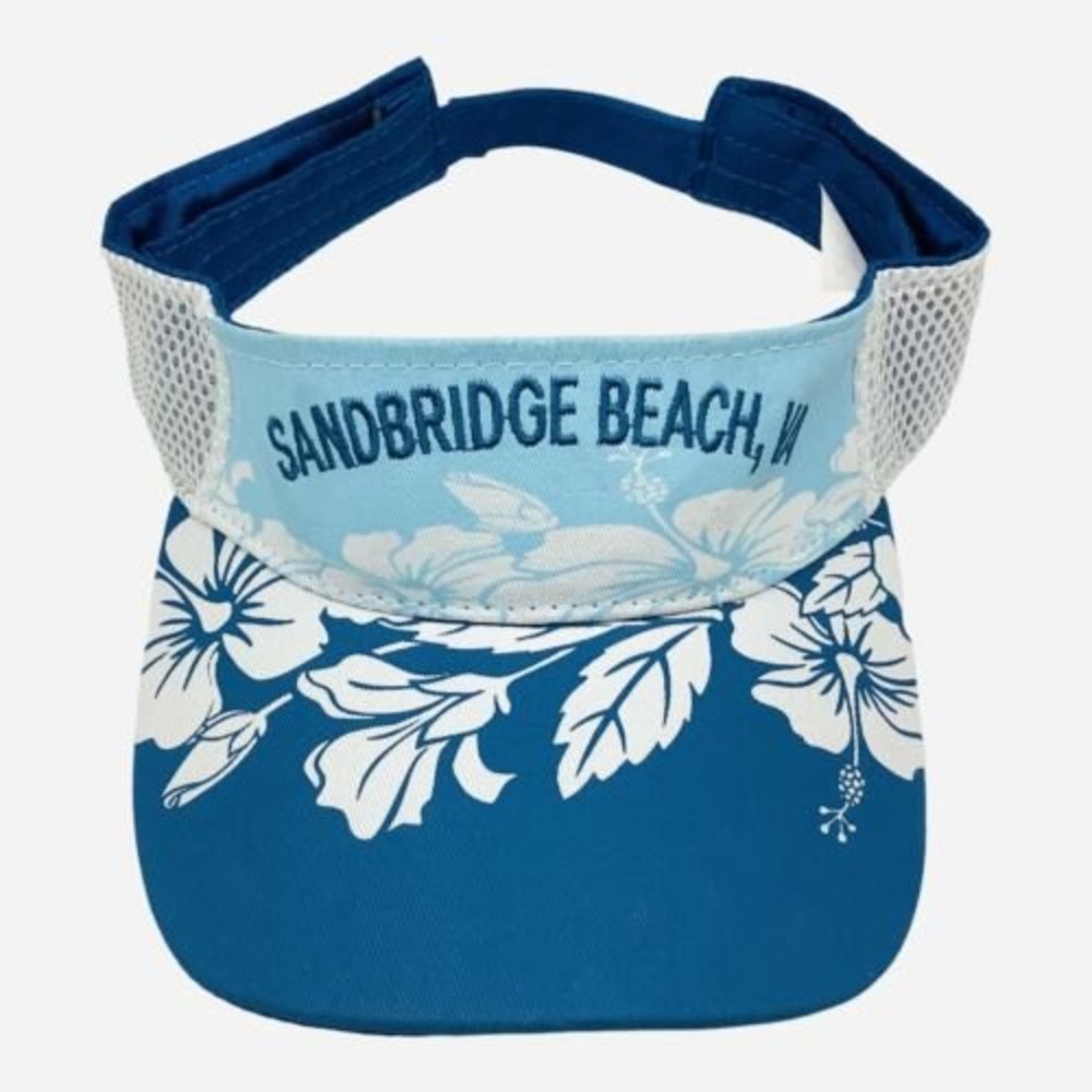 Sandbridge Beach, VA Women Cap Blue Tropical Floral Visor Hat Sports Golf Beach